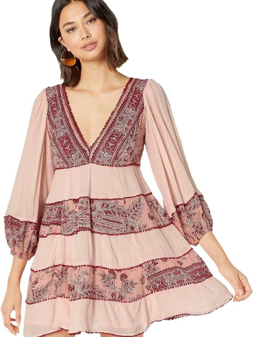 Free People Pink Mini Dress with Red Pom Trim